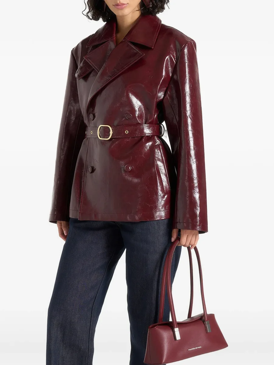 Whitney in wine red patent belted trench jacket 3