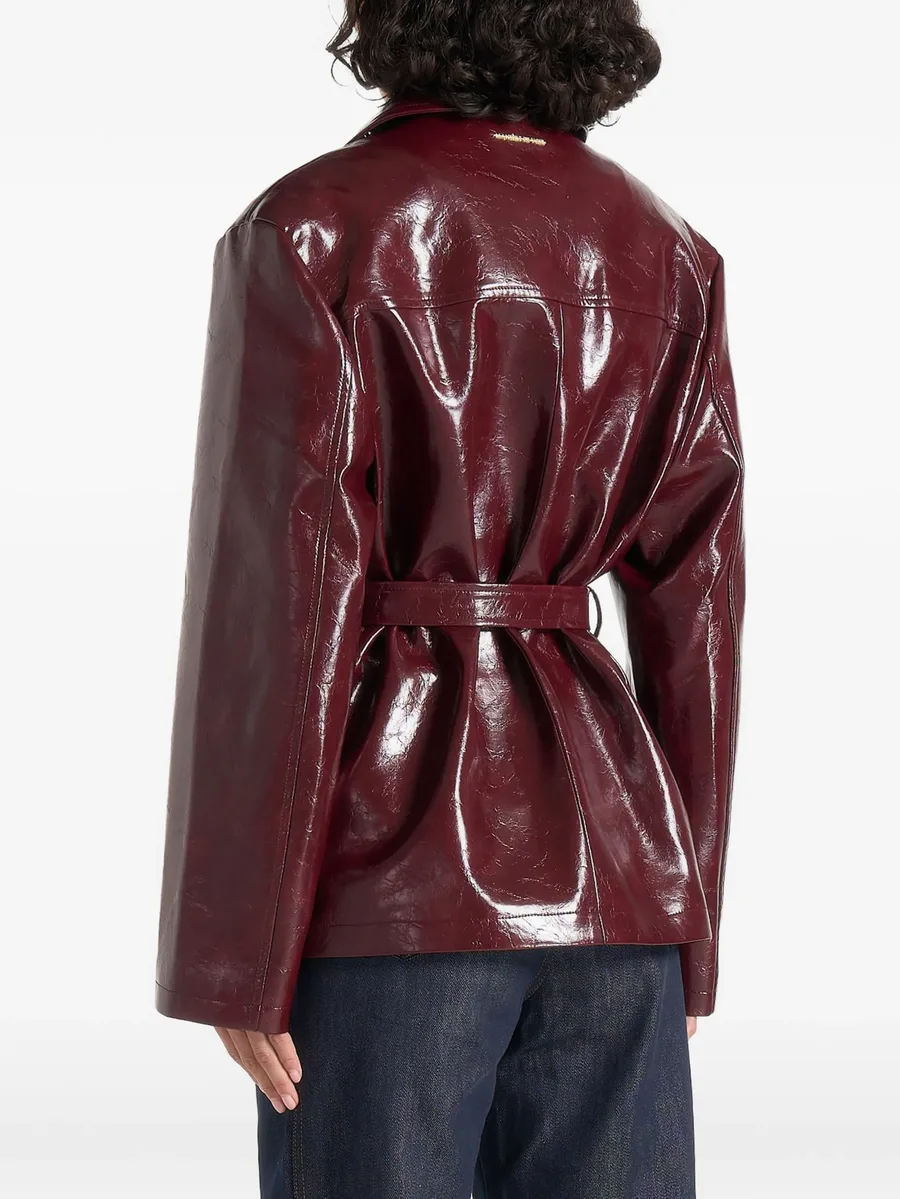 Whitney in wine red patent belted trench jacket 4