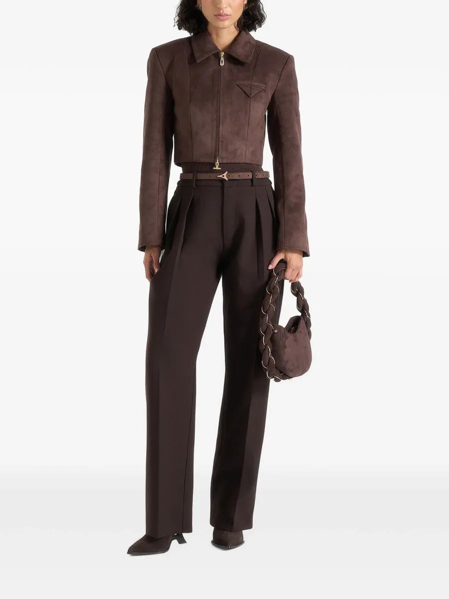 Adina in brown suede cropped jacket 2