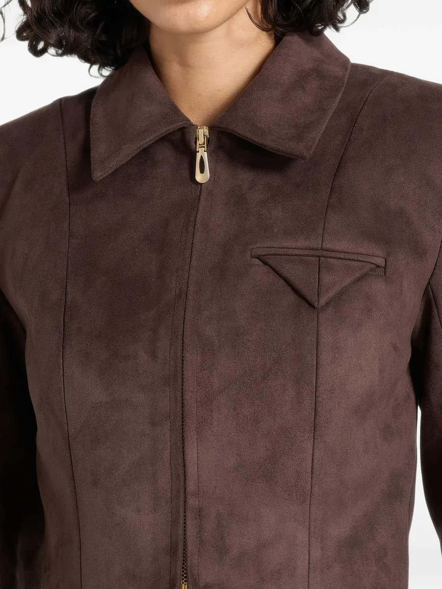 Adina in brown suede cropped jacket 4