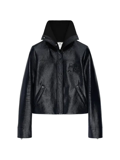 high-collar vinyl jacket