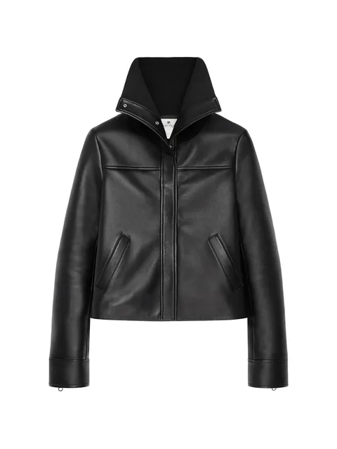 high-collar leather jacket