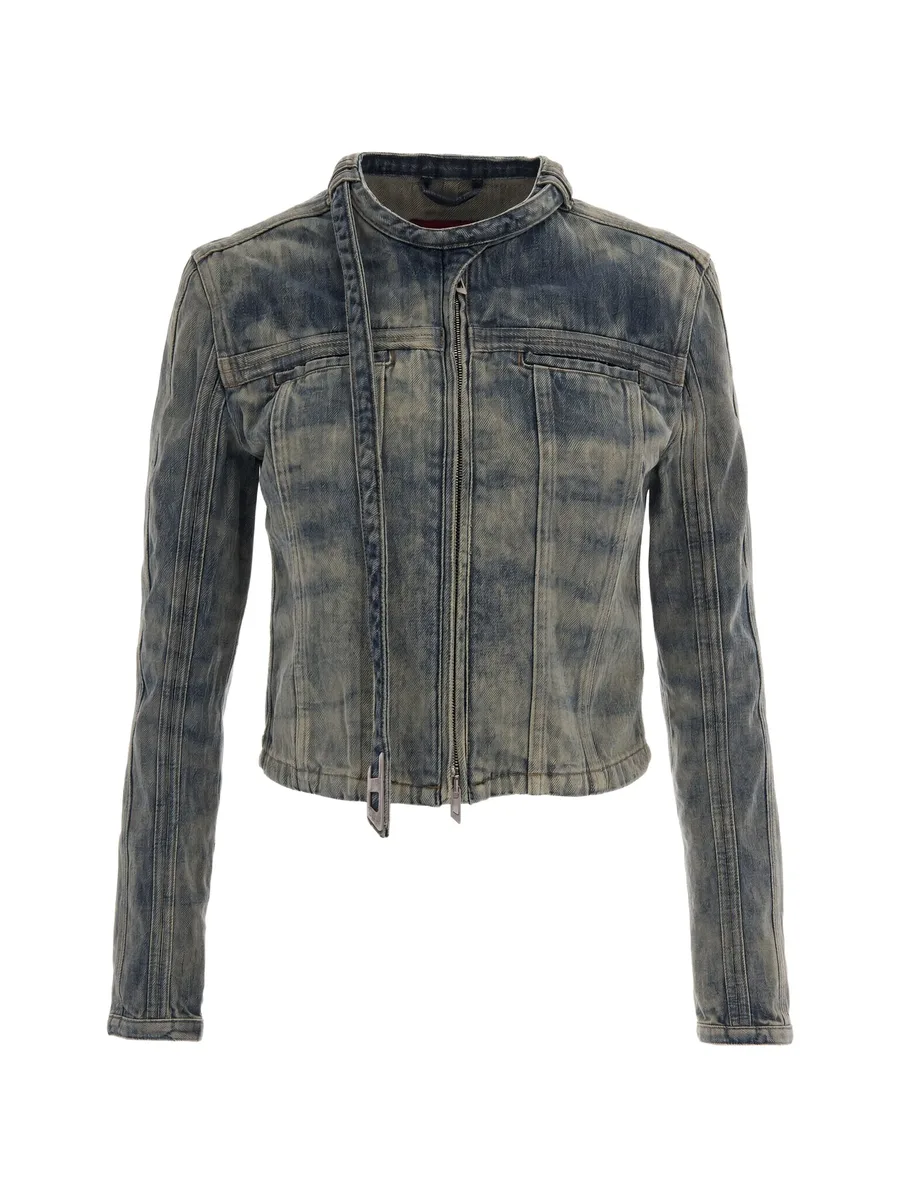 faded-effect zip-up denim jacket 1