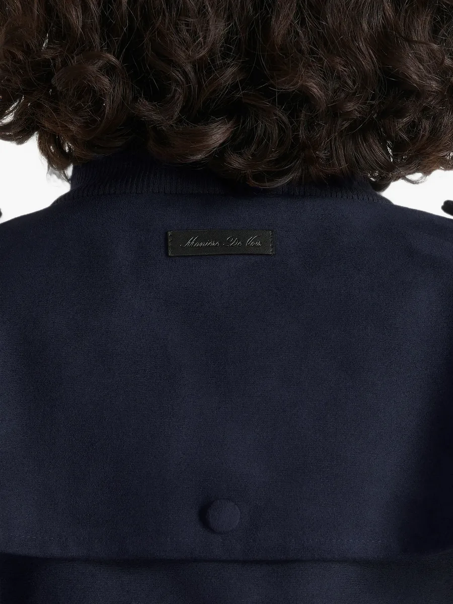 Delfina in navy suede layered-shoulder cropped bomber jacket 5