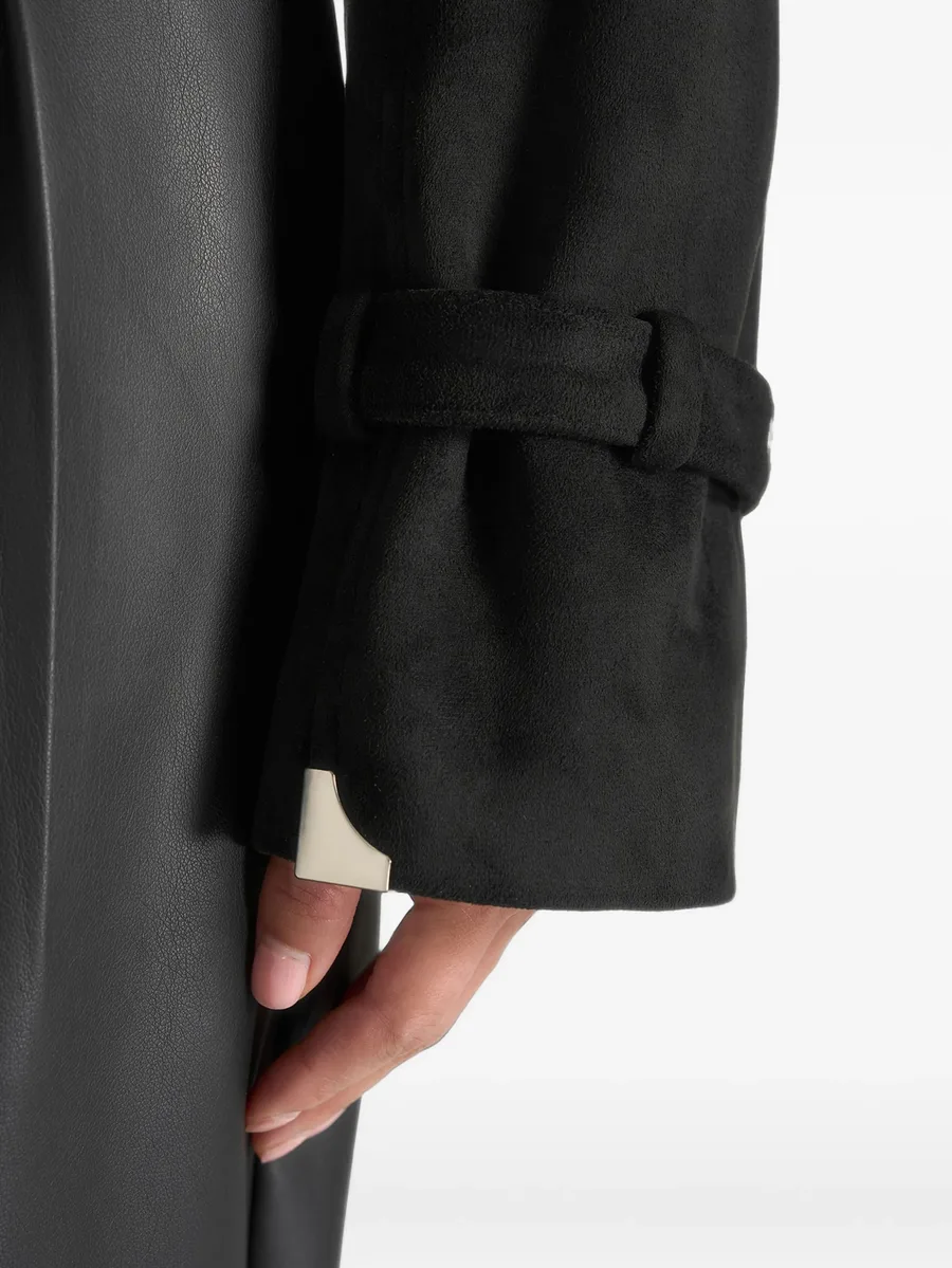 Poppy in black cropped suede belted biker jacket 5