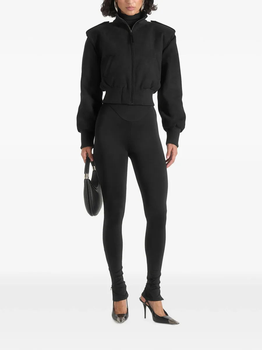 Delfina in black suede layered-shoulder cropped bomber jacket 2