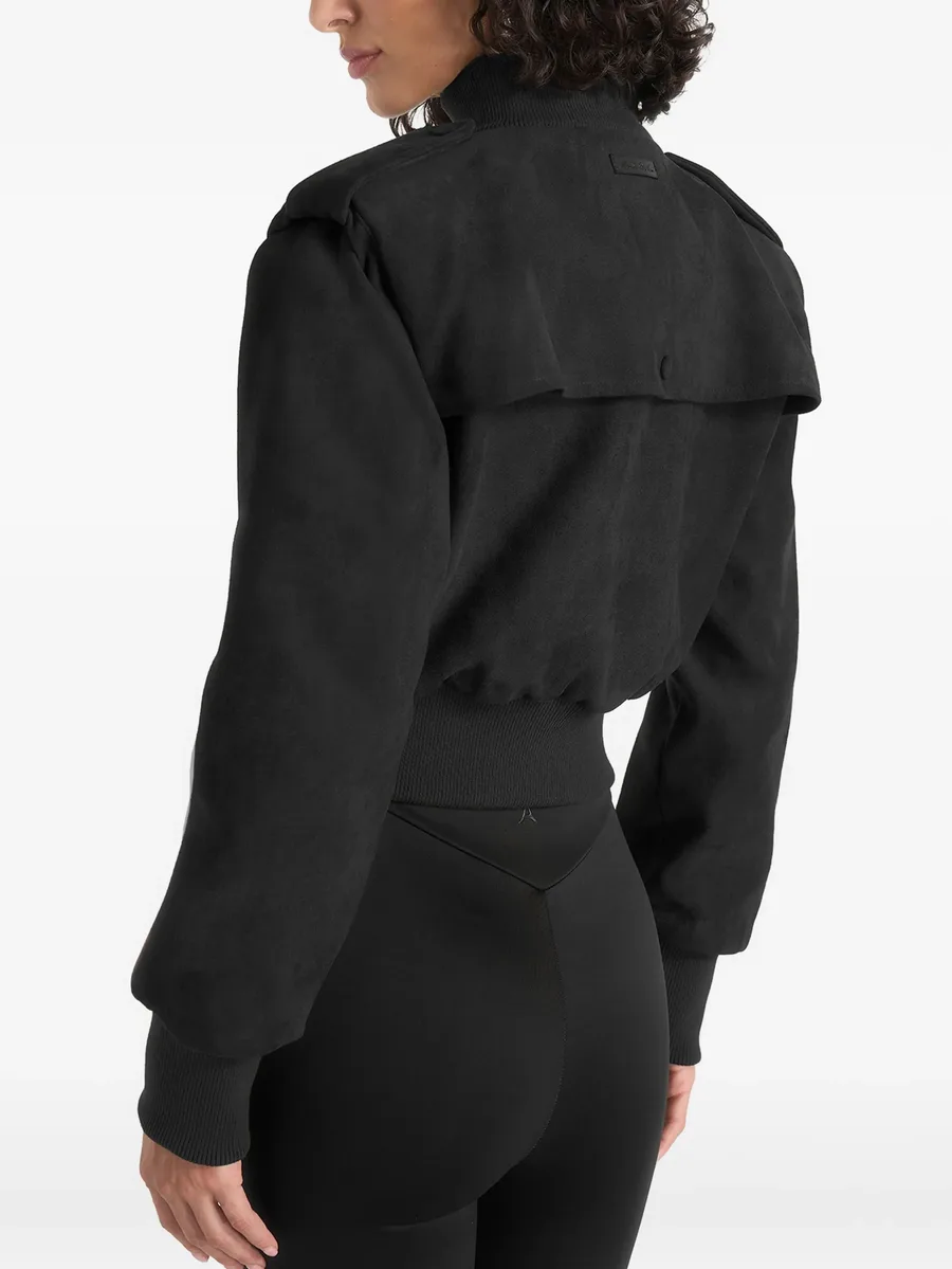 Delfina in black suede layered-shoulder cropped bomber jacket 4