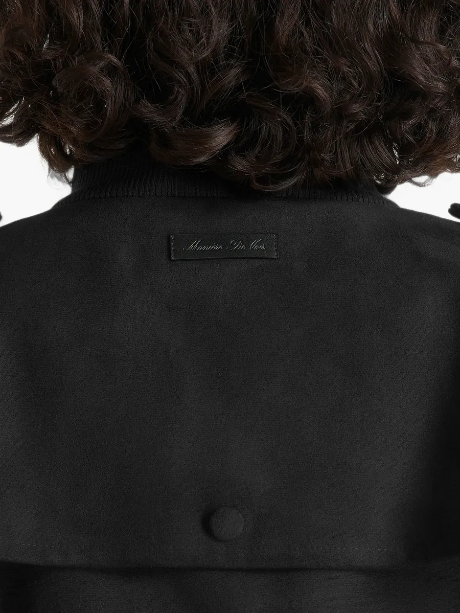 Delfina in black suede layered-shoulder cropped bomber jacket 5