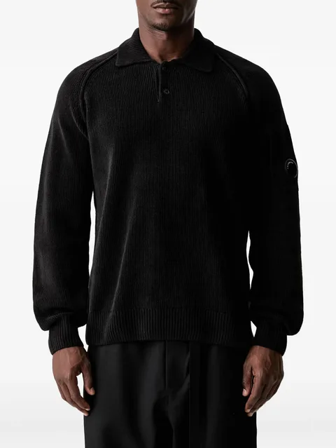 Lens-detail ribbed-knit polo shirt
