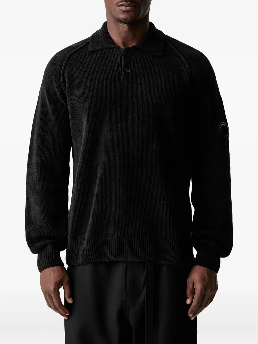 Lens-detail ribbed-knit polo shirt 1