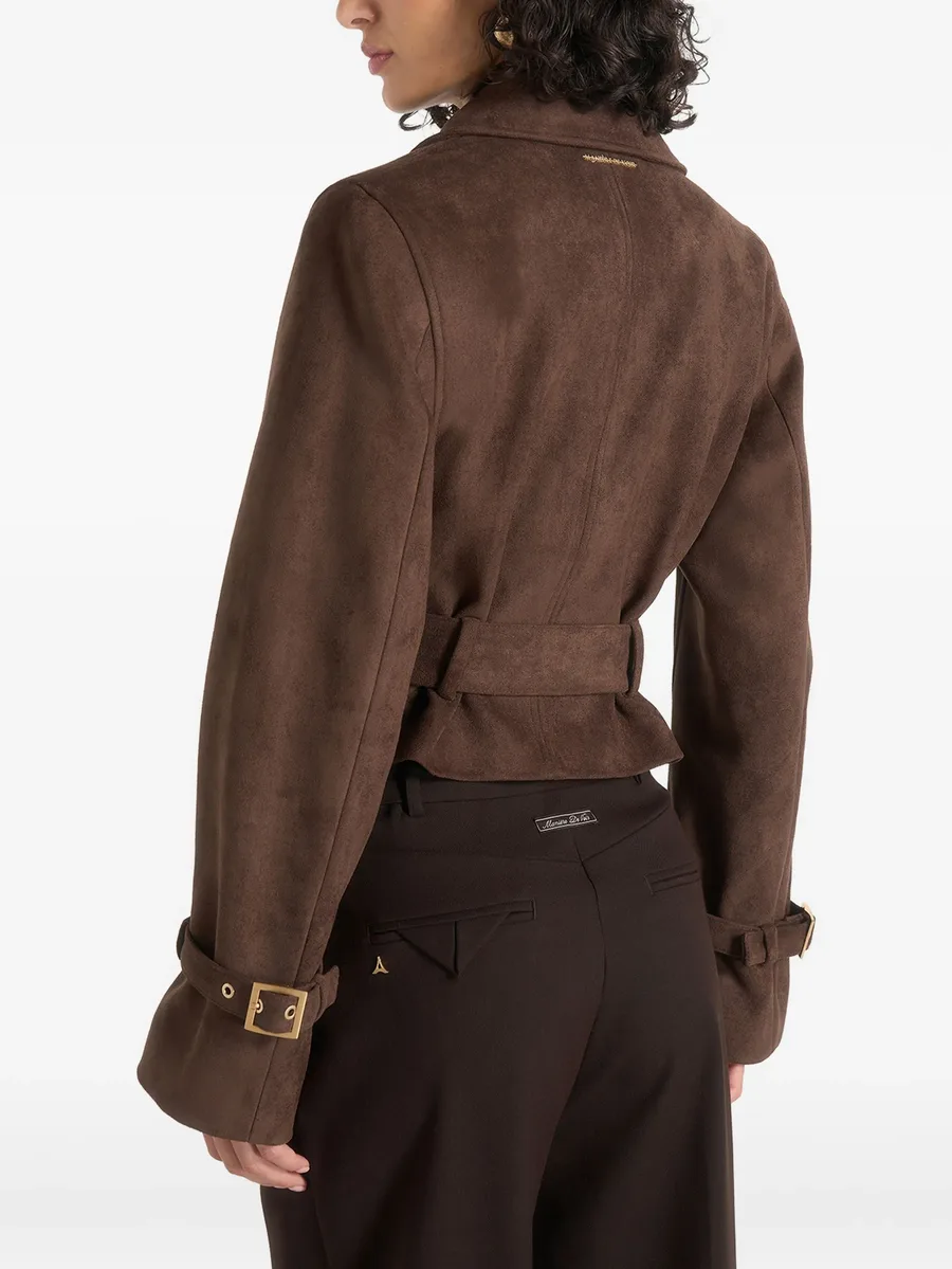 Poppy cropped suede belted biker jacket in brown 3