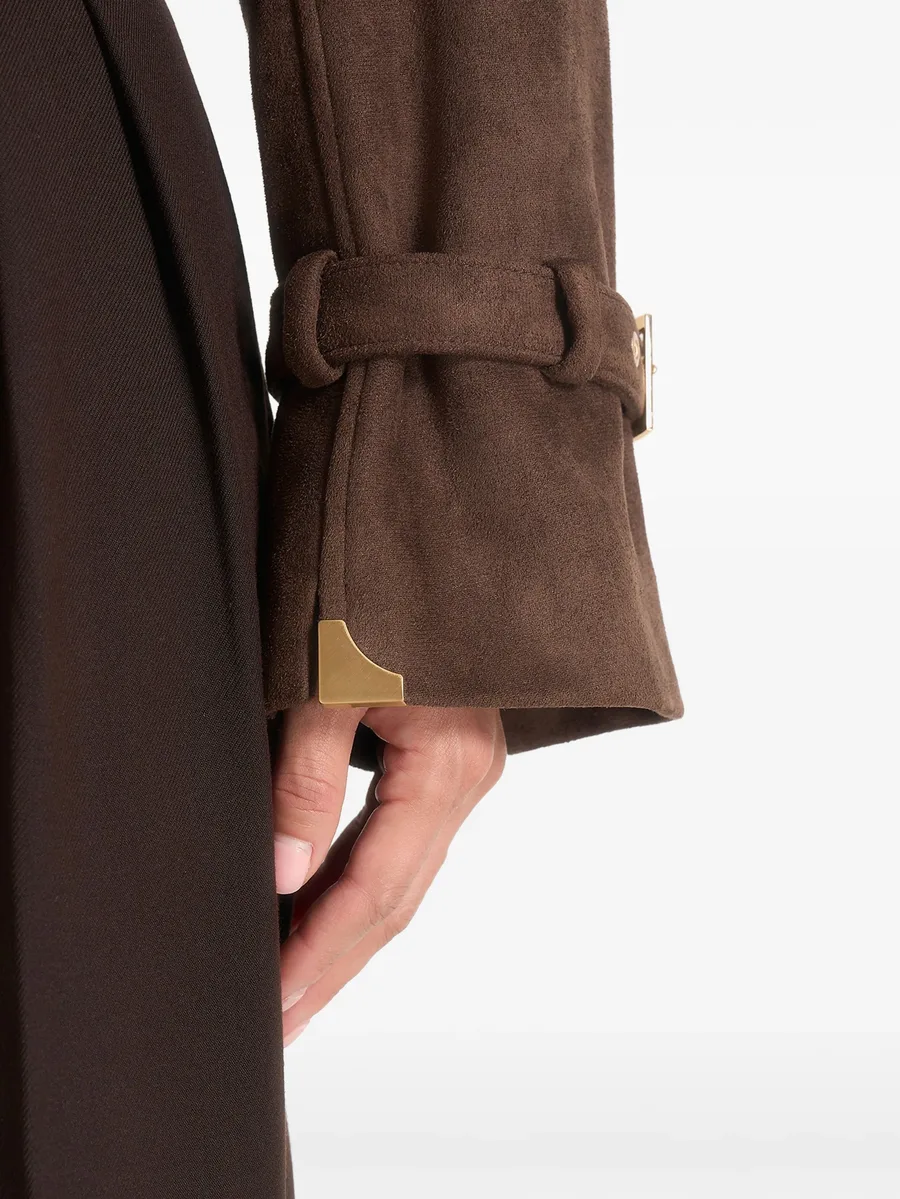 Poppy cropped suede belted biker jacket in brown 5