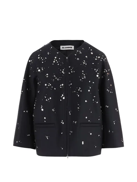 embellished zip-up wool jacket