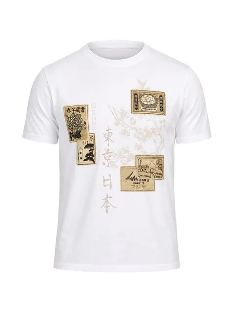 Japanese stamp-print T-shirt