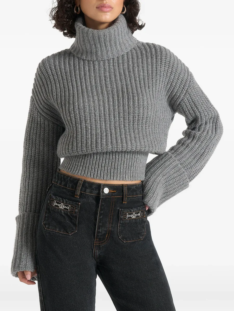 Amaya - roll neck knit jumper with cuffs - grey 1