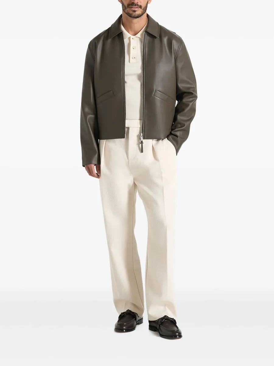 Yves in olive minimal leather jacket 2