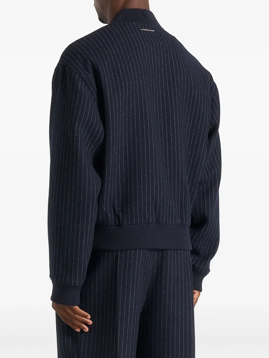 Leandro in navy pinstripe wool bomber jacket 3