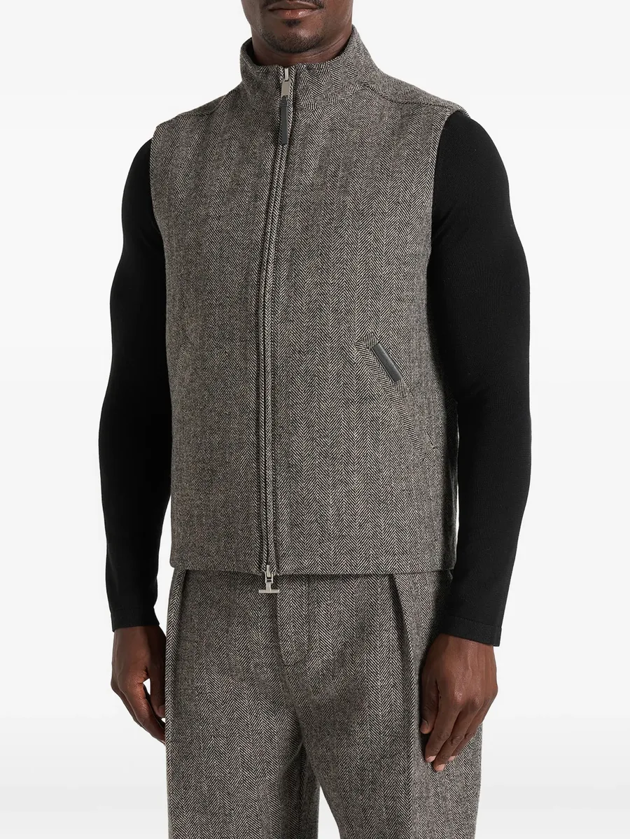 Levi in grey herringbone wool zip gilet 1