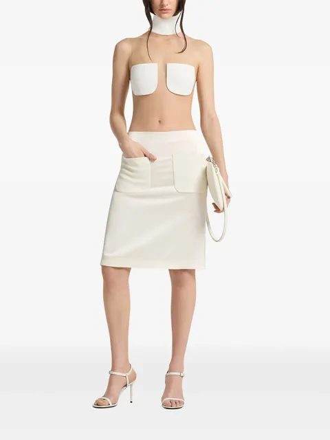 mid satin patch-pocket skirt