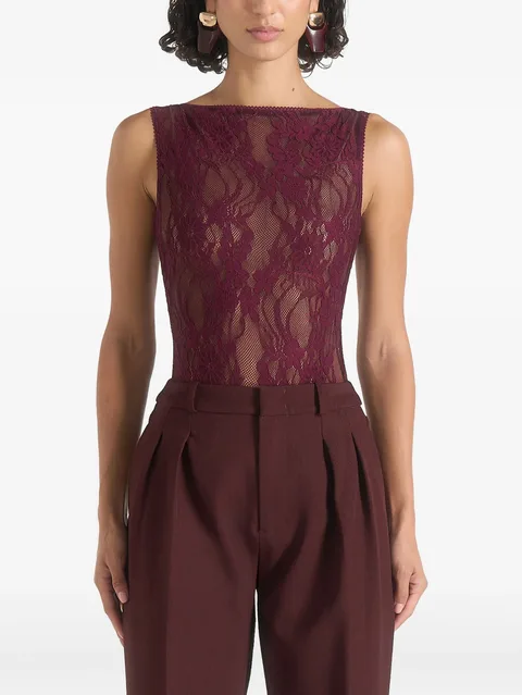 Rhonda in wine open-back lace bodysuit