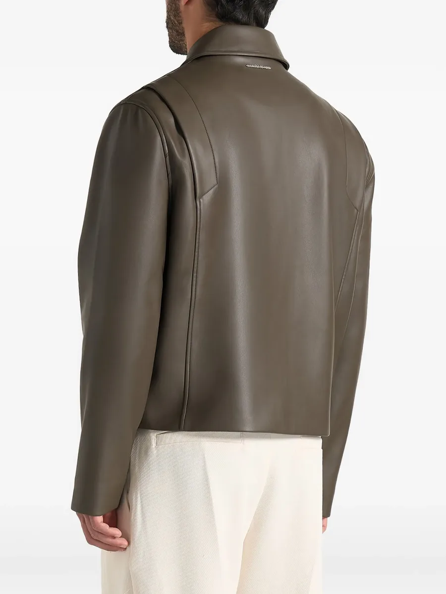 Yves in olive minimal leather jacket 3