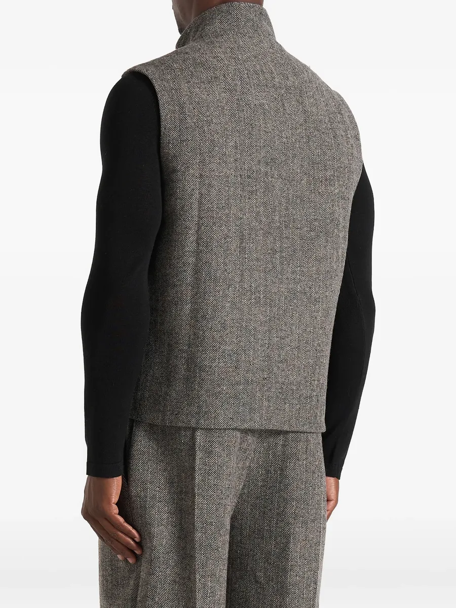 Levi in grey herringbone wool zip gilet 3