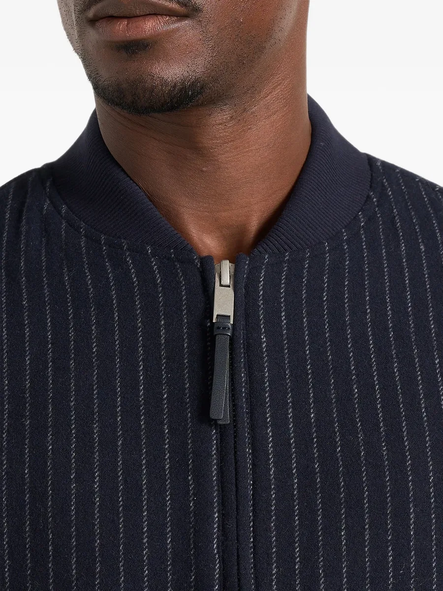 Leandro in navy pinstripe wool bomber jacket 4