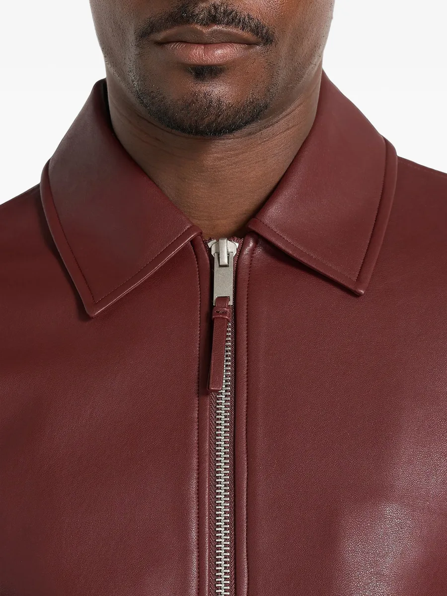 Yves in wine red minimal leather jacket 4