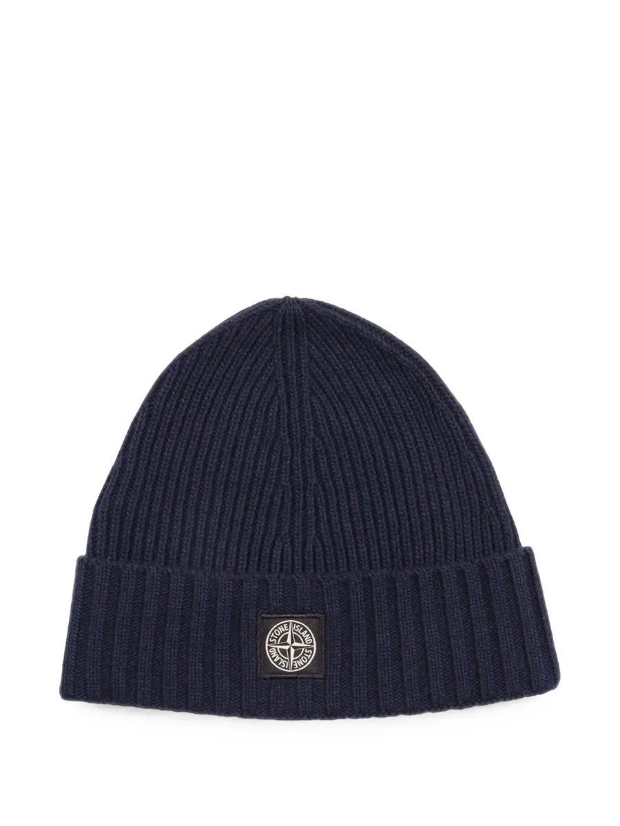 logo-patch ribbed-knit beanie hat 1