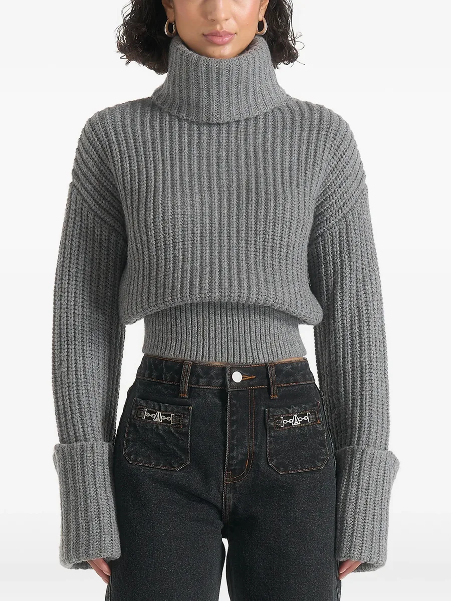 Amaya - roll neck knit jumper with cuffs - grey 3