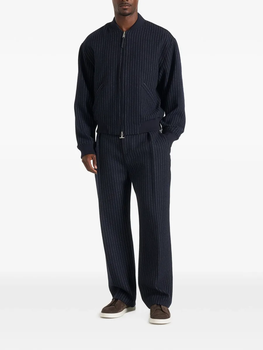 Leandro in navy pinstripe wool bomber jacket 2