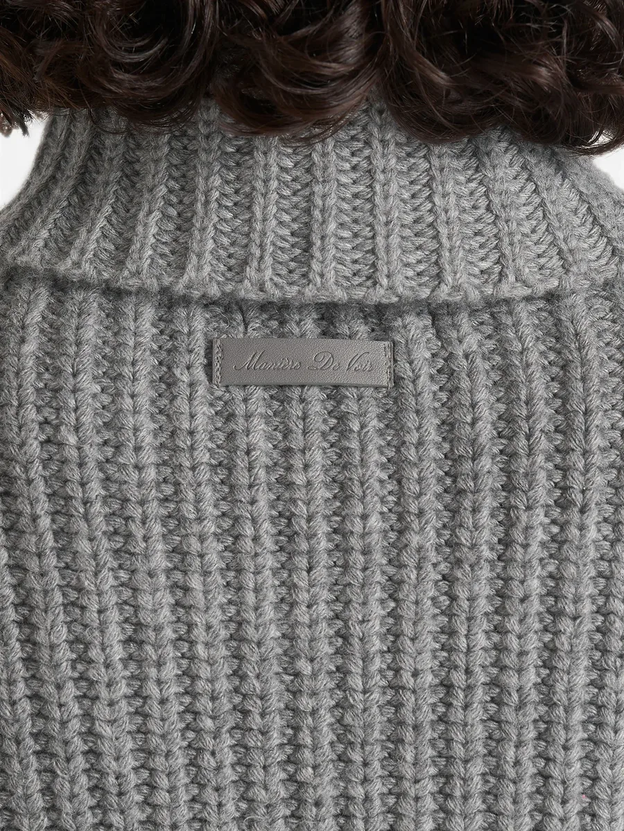 Amaya - roll neck knit jumper with cuffs - grey 6