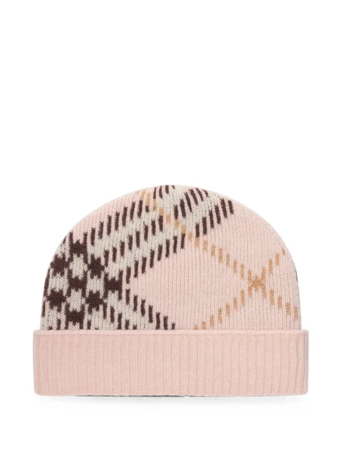 Check cashmere-blend beanie