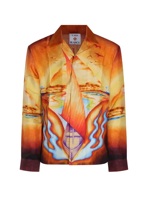 graphic-print silk shirt