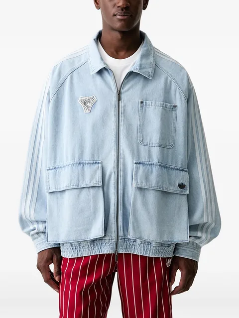 logo-print panelled denim jacket