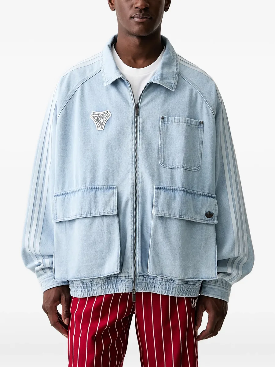 logo-print panelled denim jacket 1