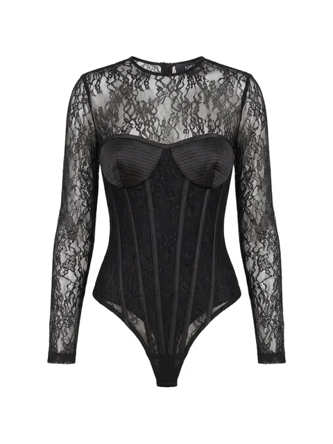 lace-panelled corset-style bodysuit