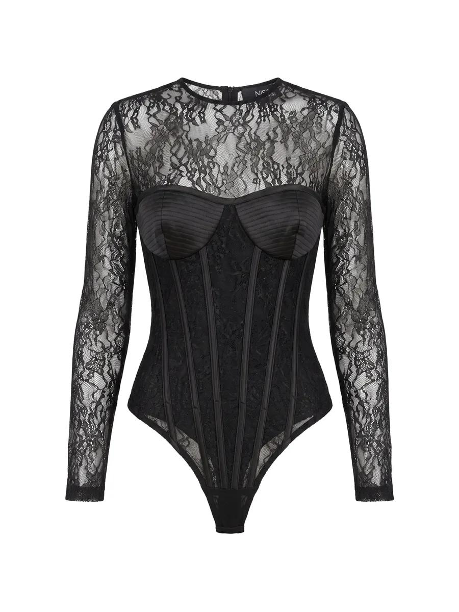 lace-panelled corset-style bodysuit 1