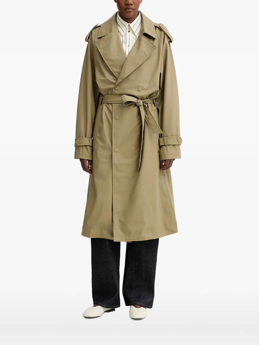 double-breasted belted trench coat 1