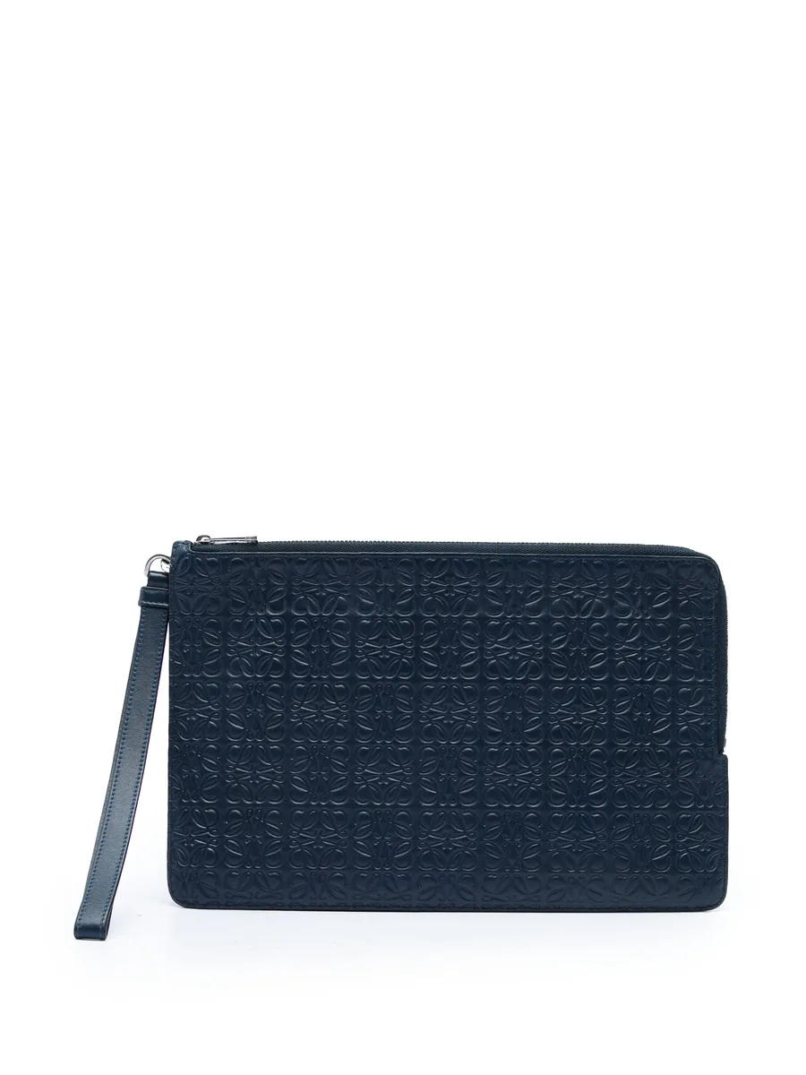 2018 Embossed Anagram Calfskin Repeat Double Flat Pouch clutch bag 1
