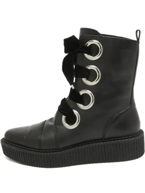 pre-owned velvet-lace combat boots