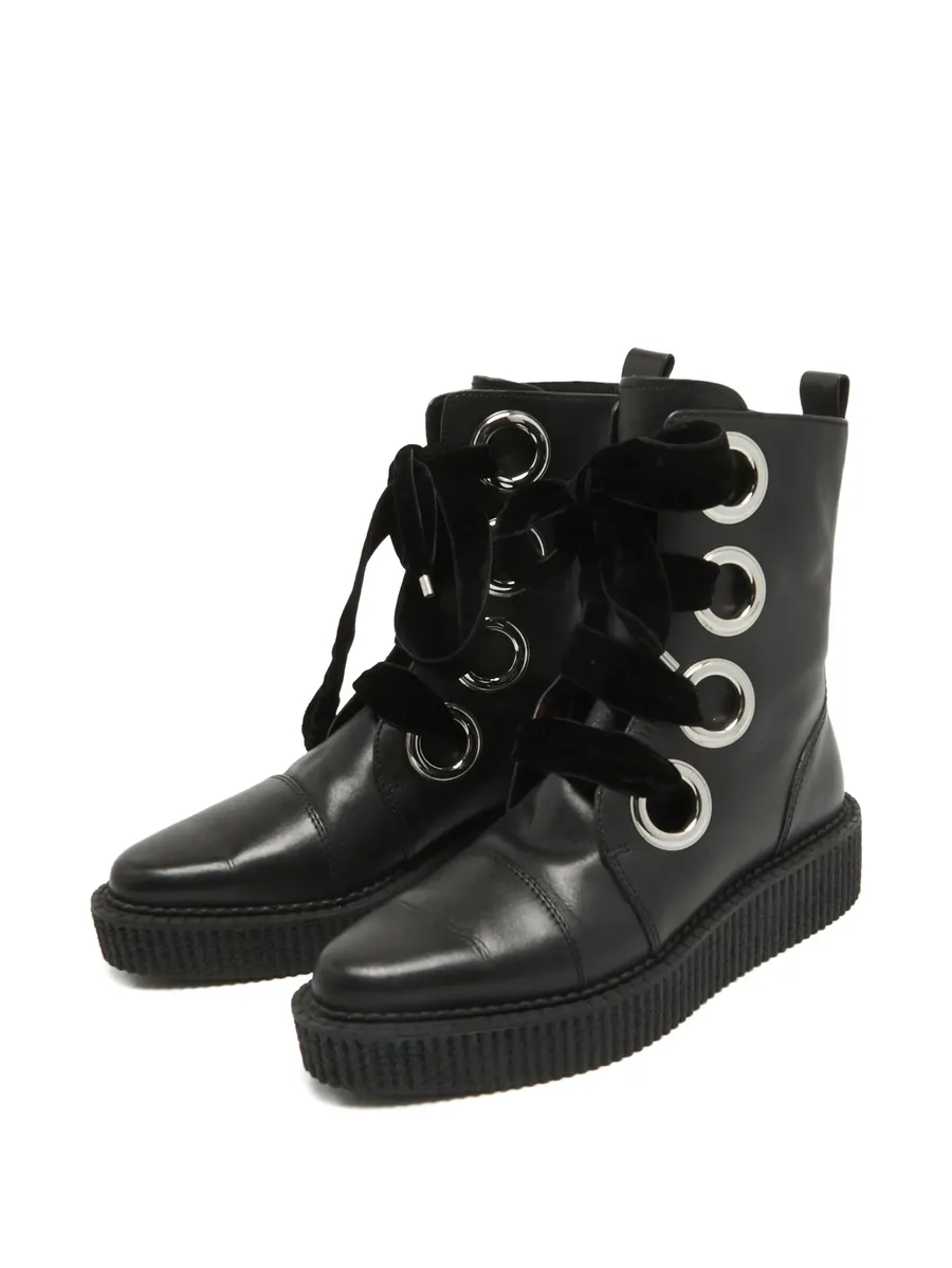 pre-owned velvet-lace combat boots 4
