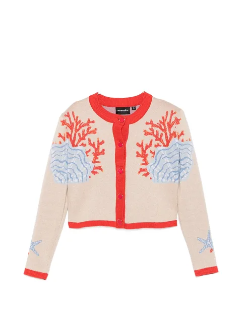 Aralyn coral-intarsia cropped cardigan