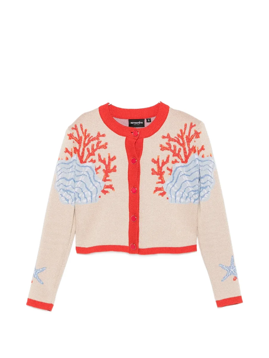 Aralyn coral-intarsia cropped cardigan 1