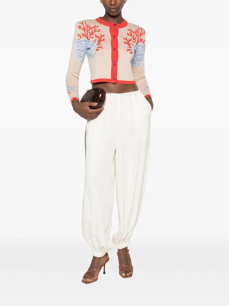 Aralyn coral-intarsia cropped cardigan 2