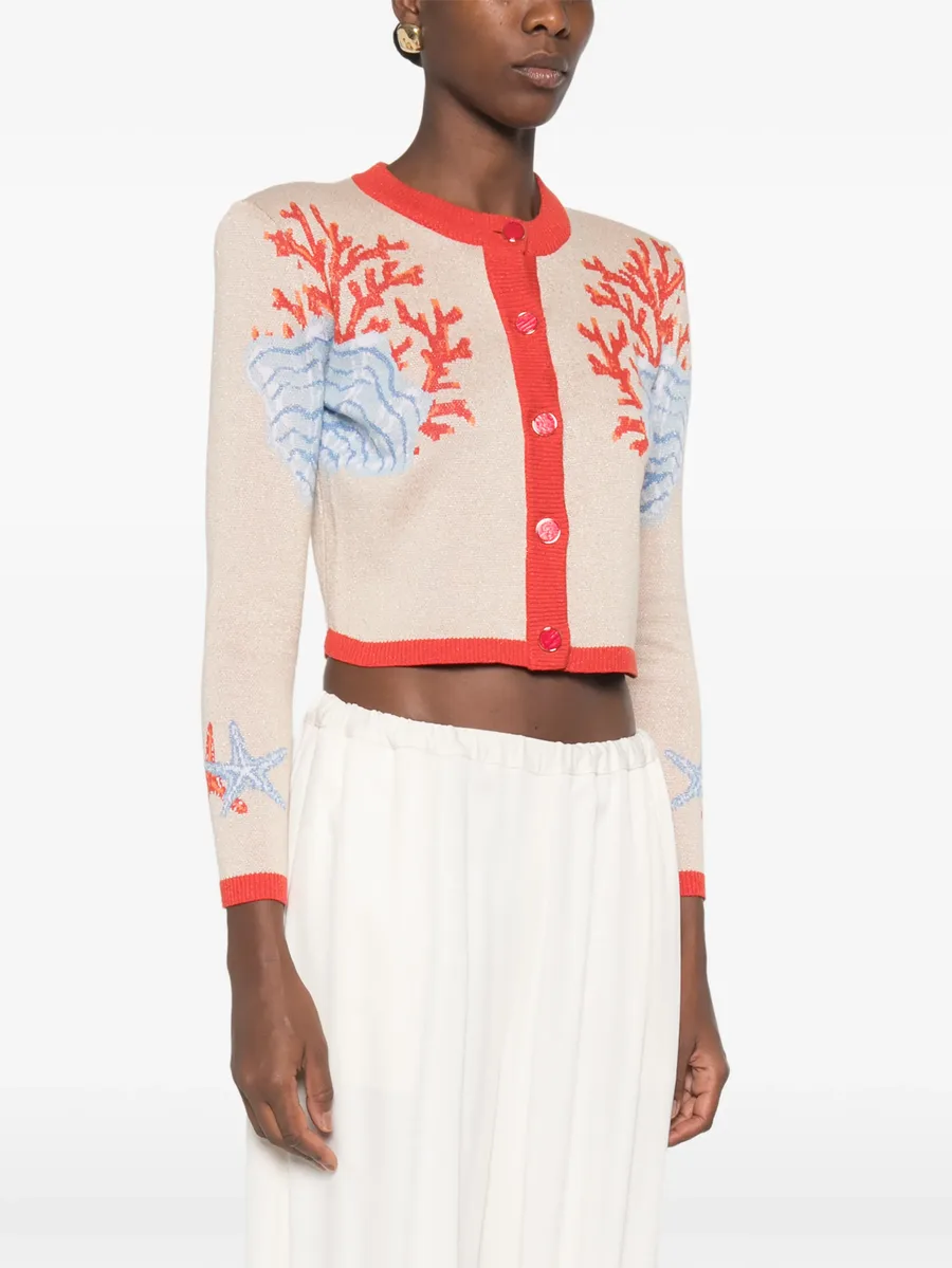 Aralyn coral-intarsia cropped cardigan 3