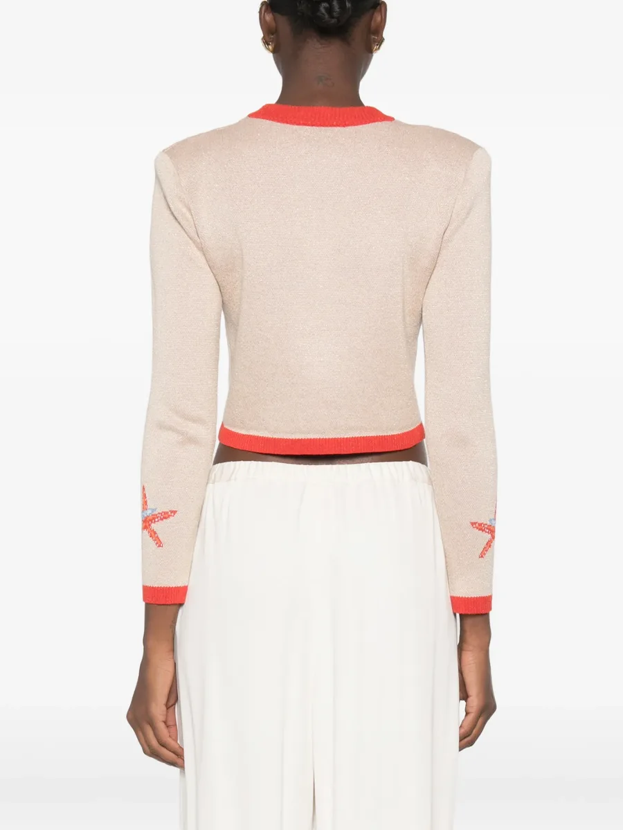 Aralyn coral-intarsia cropped cardigan 4