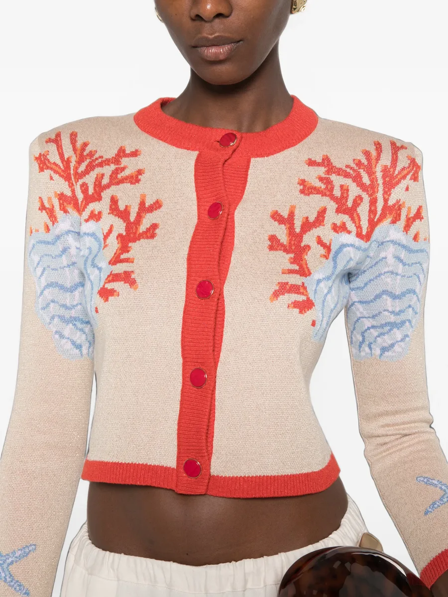 Aralyn coral-intarsia cropped cardigan 5