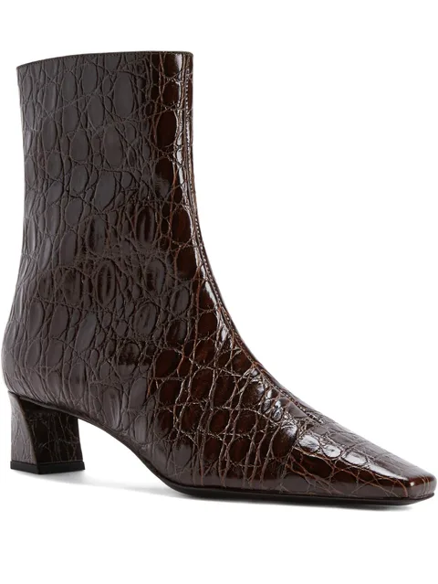crocodile-effect square-toe boots
