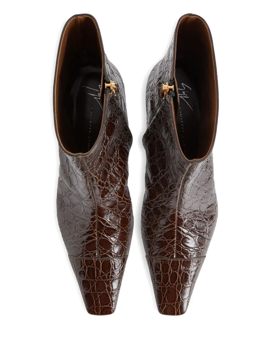 crocodile-effect square-toe boots 4